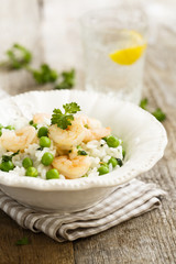 Risotto with pea and shrimps