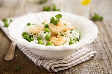 Risotto with pea and shrimps