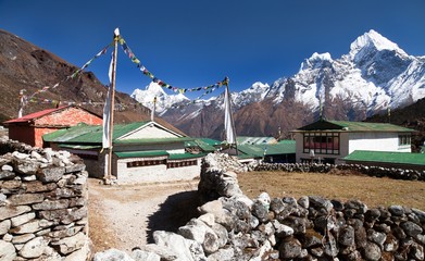 Mount Ama Dablam and Khumjung village near Namche bazar