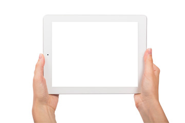 Tablet and Hands on White Background