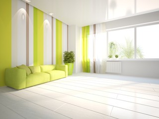 white modern interior design- 3d illustration