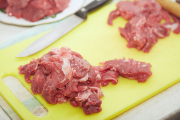 Raw meat sliced
