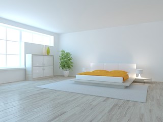 white modern interior design- 3d illustration