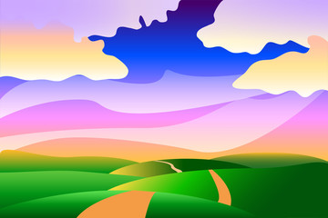 Obraz premium Cartoon sunset vector landscape background