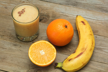 glass of fruit smoothies and fruit set