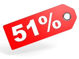 51 percent red discount tag on white background.