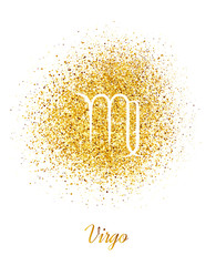 Sign of the zodiac Virgo on a background of gold sparkles.