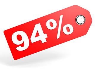 94 percent red discount tag on white background.