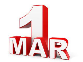 March 1. 3d text on white background.