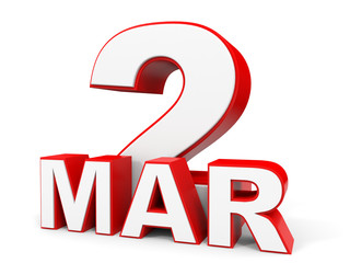March 2. 3d text on white background.