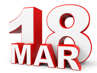 March 18. 3d text on white background.