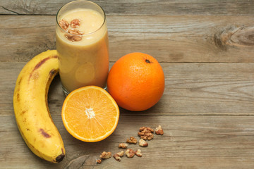 glass of fruit smoothies and fruit set