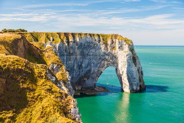 Etretat cliff, natural arch Normandy, France, Europe.