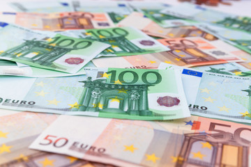 Many different euro banknotes