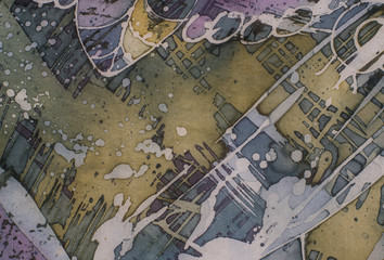 Leaves, fragment, hot batik, background texture, handmade on silk abstract surrealism art