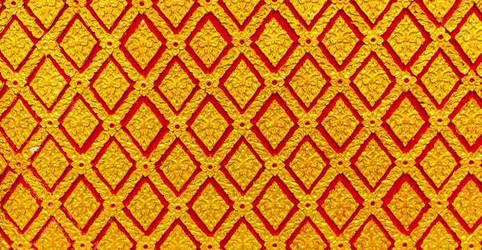 Golden Thai style line art at Wat  Temple Bangkok, Thailand.