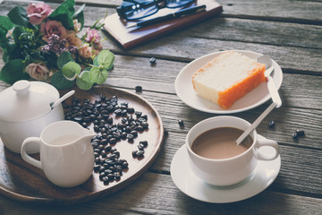 Vintage Film Look: cup of coffee with cake