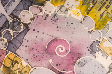 Spiral, fragment, hot batik, background texture, handmade on silk abstract surrealism art