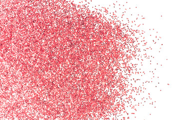 Red glitter texture on white background