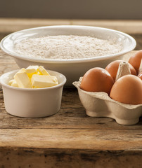 baking ingredients egg flour and butter