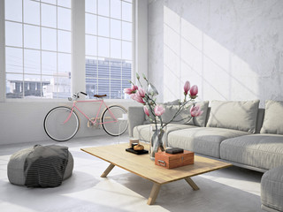  living room loft interior. 3d rendering