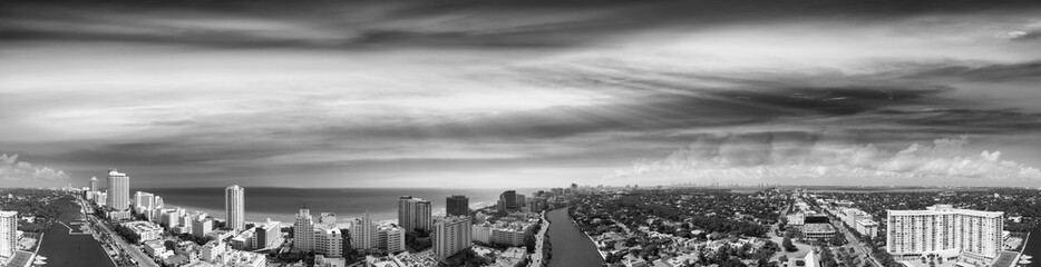Miami Beach, Florida. Beautiful panoramic aerial view at sunset