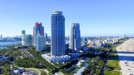 Fototapeta na wymiar South Pointe Park in Miami Beach, aerial view