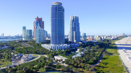 Obraz premium South Pointe Park in Miami Beach, aerial view