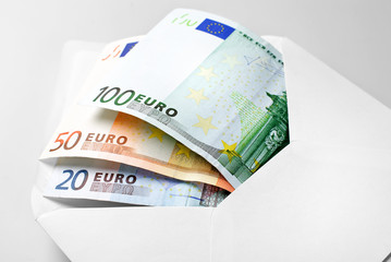 Euro bills in envelope