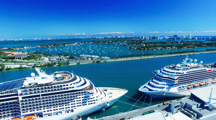 MIAMI - FEBRUARY 27, 2016: Cruise ships in Miami port. The city