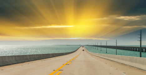 Interstate to the Keys, Florida. Road across the ocean - obrazy, fototapety, plakaty