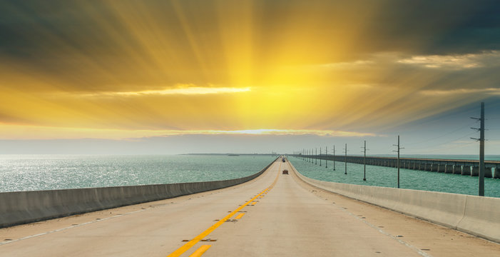Interstate to the Keys, Florida. Road across the ocean