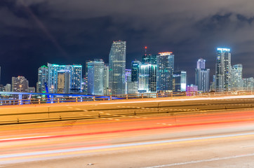 Fototapeta premium Miami buildings at night. Beautiful city skyline