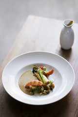prawns with roast vegetables and soy cream sauce