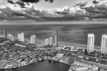 Miami Beach, Florida. Amazing sunset view from helicopter