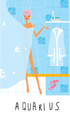 Young woman in shower. Aquarius sign