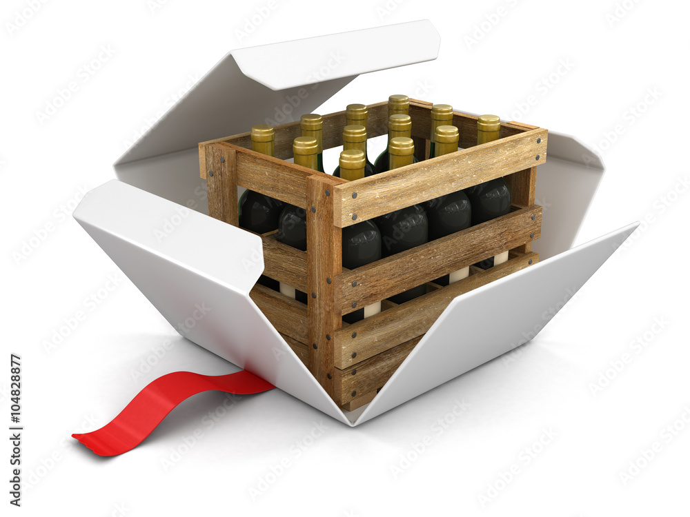 Poster open package with wine bottles in box. image with clipping path