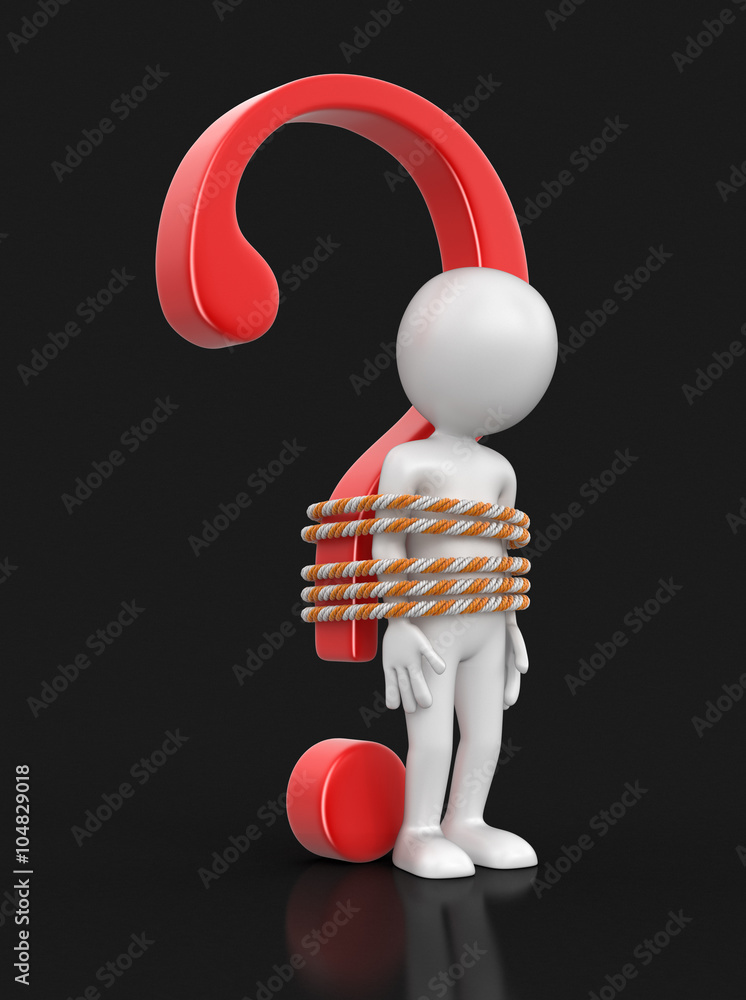 Poster man and question. image with clipping path