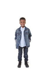 Naklejka premium School aged child on white background