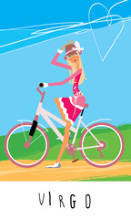 Virgo horoscope sign as a bicycle girl traveling in country side