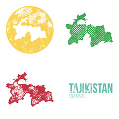 Tajikistan Grunge Retro Maps - Asia
