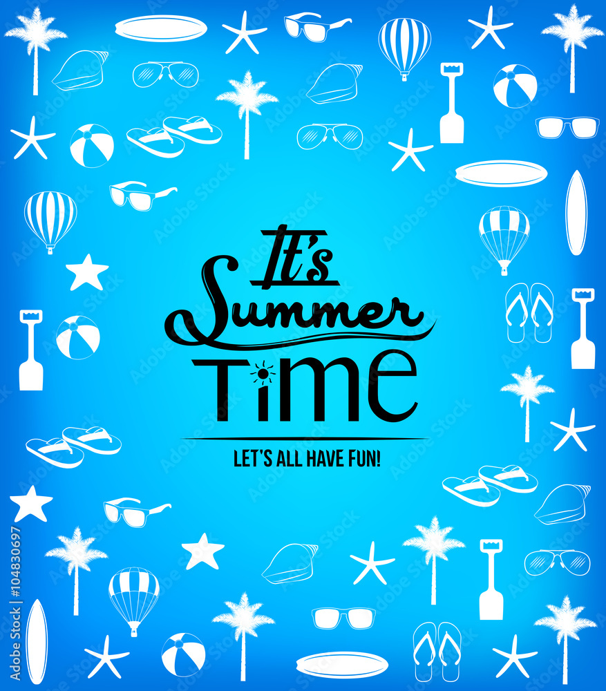 Aufkleber it's summer time background with summer icons and patterns. vector illustration