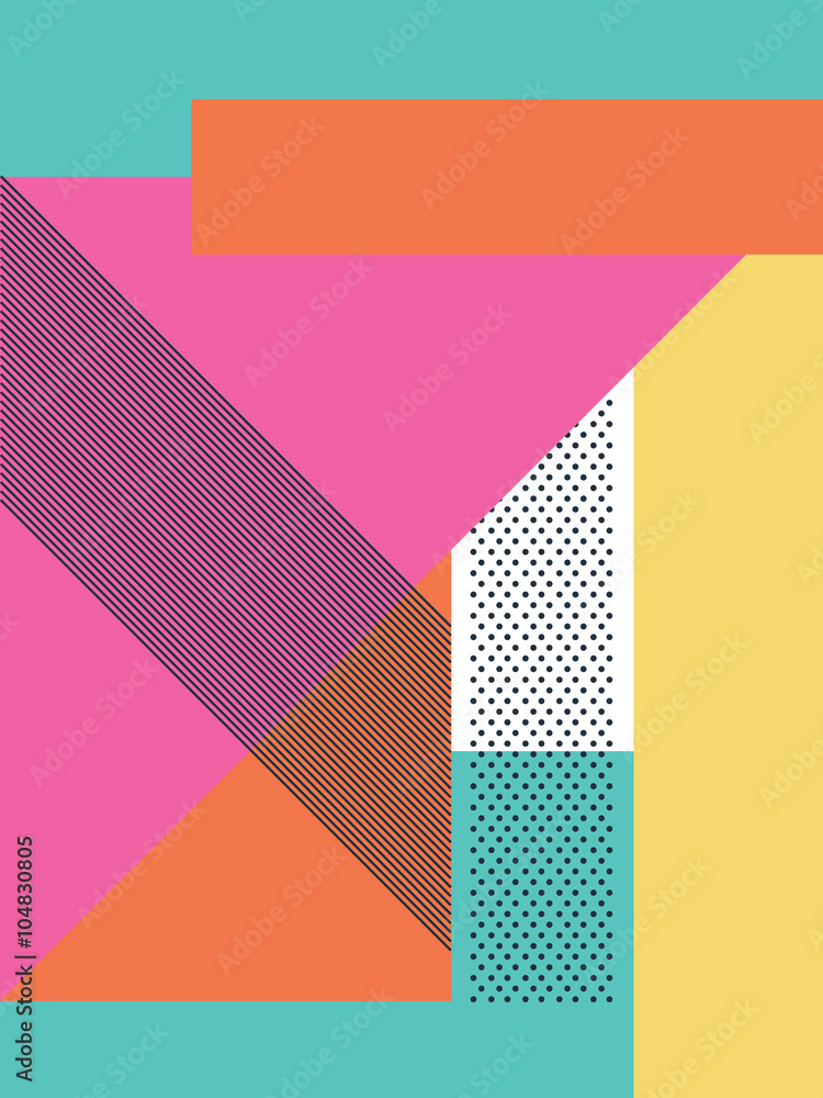 Wall mural abstract retro 80s background with geometric shapes and pattern. material design wallpaper.