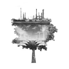 double exposure of tree used for carbon credits concept