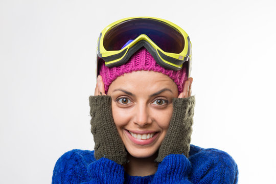 Young woman with ski goggles