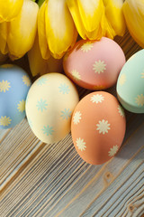 Colorful flowers and Easter eggs