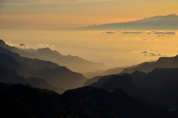 Silhouettes of mountains at sunset, Canary islands