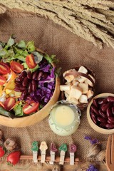 Fresh salad with dressing is a delicious .