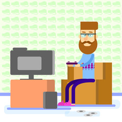 Man Holding Joystick Playing Computer Video Game Interior