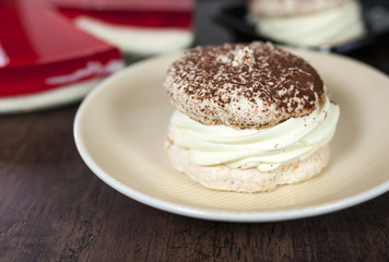 Homemade meringues with cocoa cream